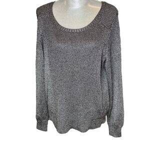 Eileen Fisher Metallic Gray Taupe Silver Knit Sweater, Size Large